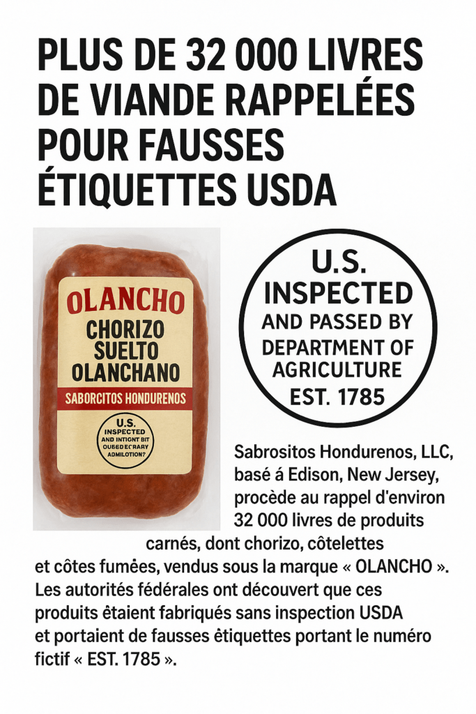 New Jersey – Plus de 32 000 livres de viande rappelées pour « fake USDA inspection labels »