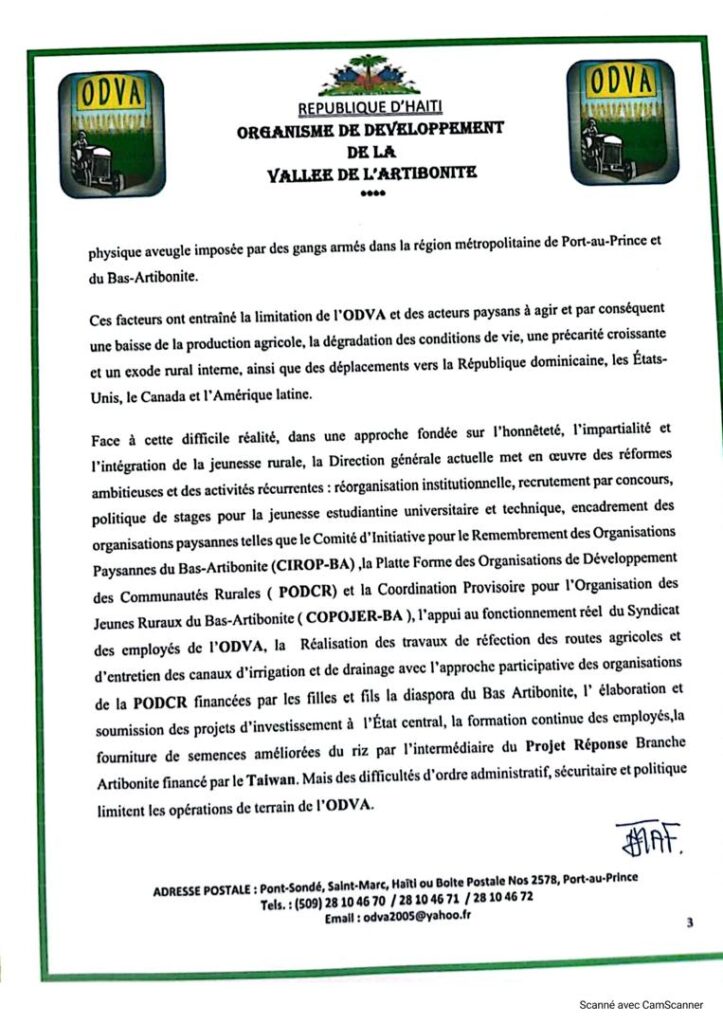 Artibonite : ODVA, 76 ans d’existence, la vallée minée par l’insécurité et l’exode rural