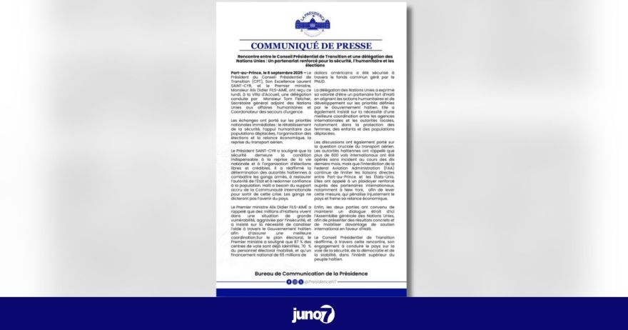 Les autorités haïtiennes rencontrent le Secrétaire général adjoint de l’ONU sur la sécurité, l’aide humanitaire et les élections