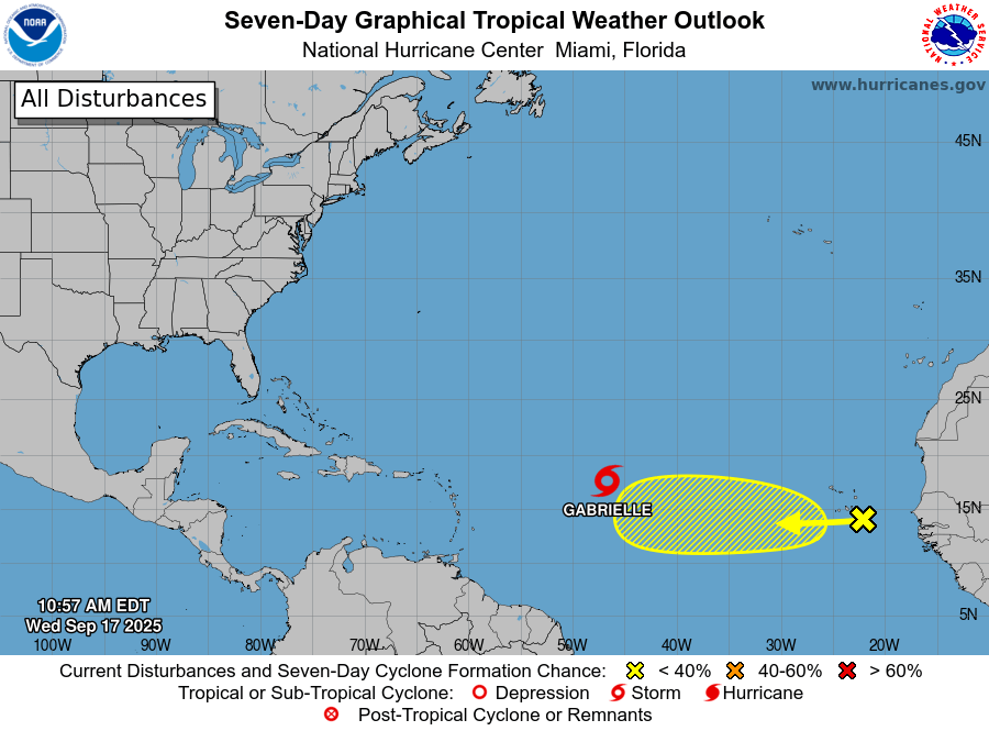 Tempête tropicale Gabrielle formée au centre de l’Atlantique, sans menace immédiate