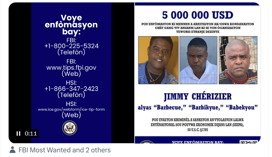 Haïti – Les Etats-Unis réitèrent leur traque contre le chef de gang terroriste Jimmy BBQ Chérizier