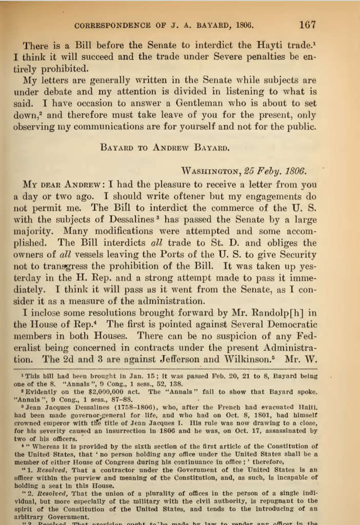 Flashback, – 25 février 1806 — Le Sénat américain adopte une loi interdisant le commerce avec l’Empire de Dessalines