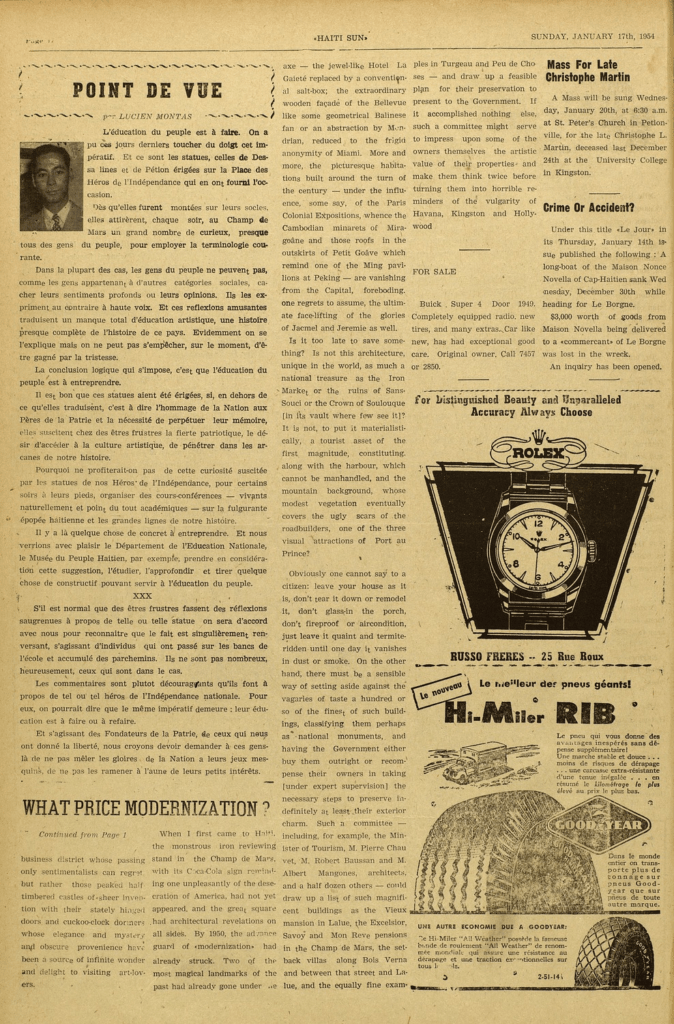 Lucien Montas, 17 janvier 1954 : “Ne ramenez pas la Patrie à la taille de vos intérêts”