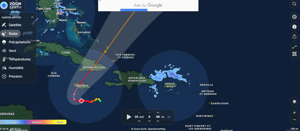 Bulletin 22A, 8 h du NHC : vents de force ouragan attendus dès lundi sur la Jamaïque