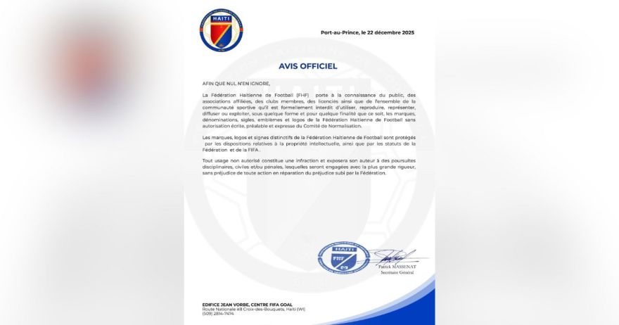 La Fédération haïtienne de football interdit tout usage non autorisé de ses logos et marques