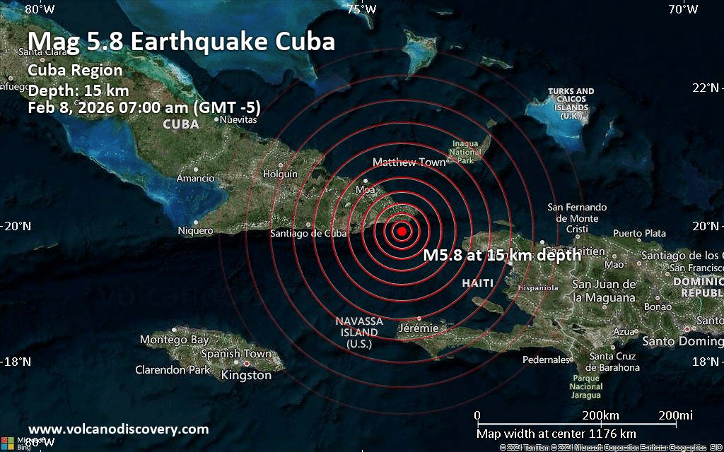 Cuba–Haiti | Séisme — Secousse de magnitude 5,8 près de Baracoa, ressentie jusqu’au Môle-Saint-Nicolas