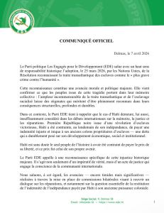 Haïti : EDE réagit à la reconnaissance de la traite transatlantique par l’ONU