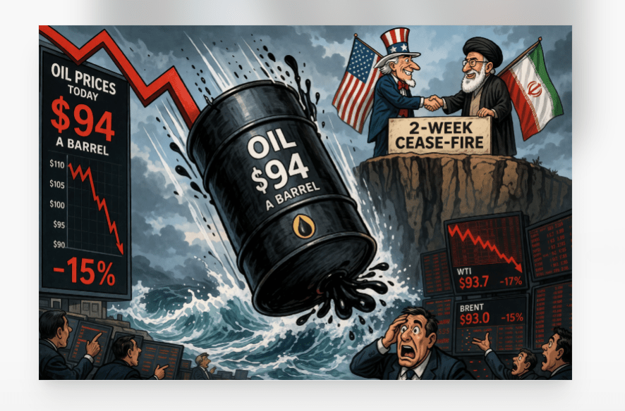 Le pétrole chute sous les 94 dollars, vers sa plus forte baisse depuis 2020 après un cessez-le-feu de deux semaines entre Washington et Téhéran