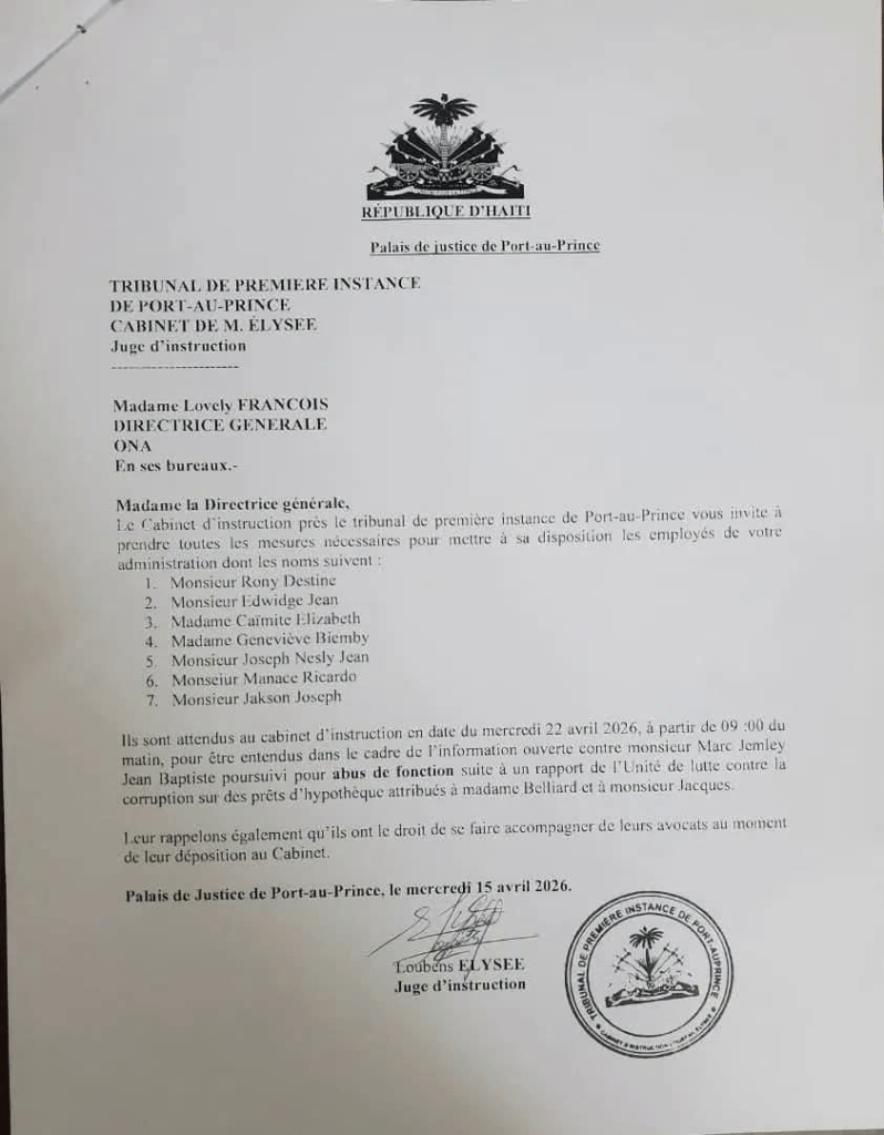 HAITI-JUSTICE/CORRUPTION – Des cadres de l’ONA convoqués par un juge dans une enquête pour abus de fonction