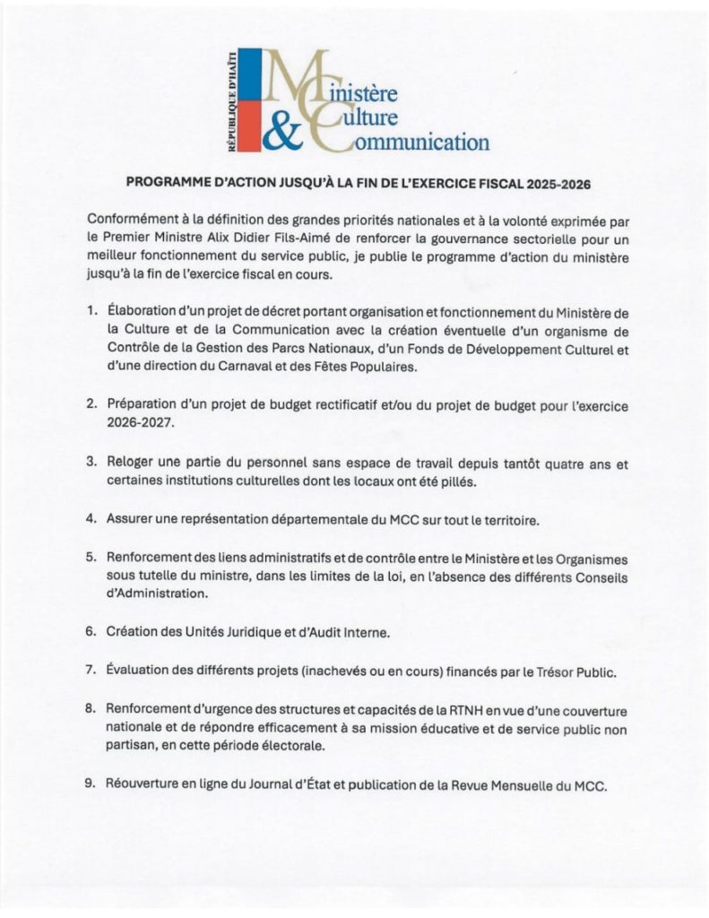 Le Ministère de la Culture promet 25 chantiers avant le 1er octobre 2026 : réforme administrative, patrimoine, RTNH et Coupe du monde au menu
