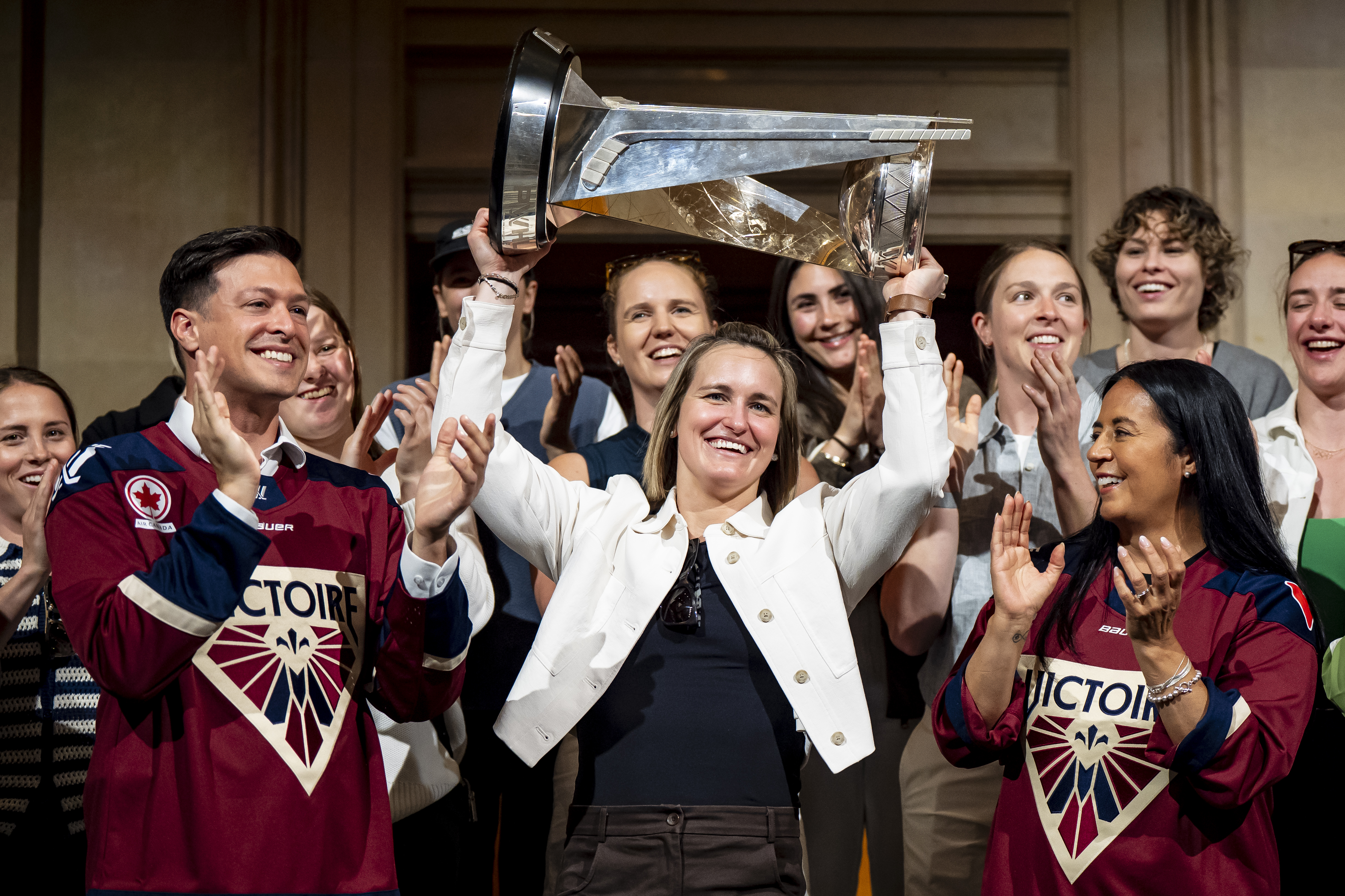 Montreal Victoire sign golden book amid Walter Cup victory celebrations