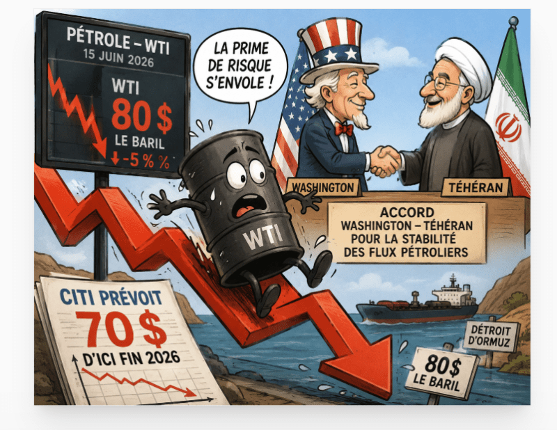 Pétrole : le WTI retombe autour de 80 dollars, le marché efface la prime de risque après l’annonce d’un accord Washington–Téhéran