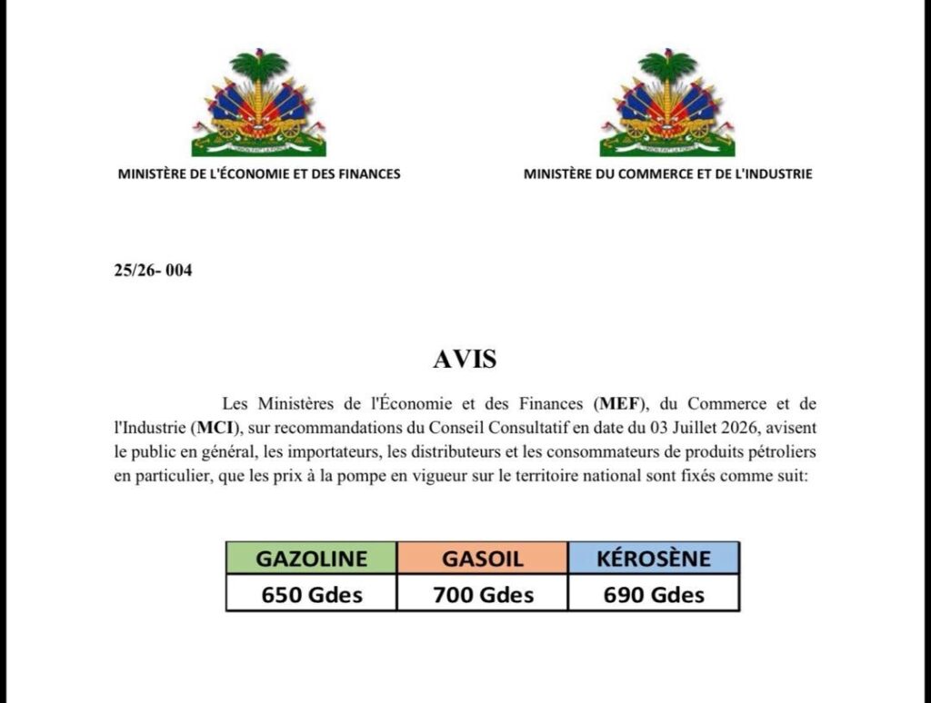 Haïti : WTI à 68,78 $ le baril, gazoline à 4,97 $ (650 gourdes) le gallon, gasoil à 5,35 $ (700 gourdes) ; les nouveaux prix à la pompe fixés ce 4 juillet
