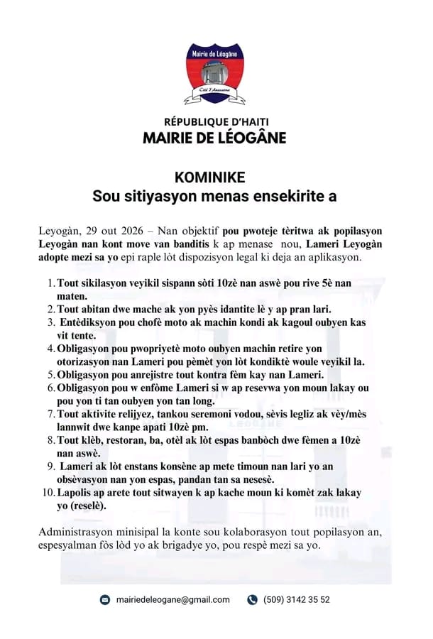 RISQUE D’INCURSION DES GANGS — Léogâne interdit la circulation des véhicules de 22 heures à 5 heures